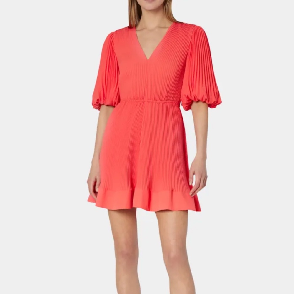 Milly Eli Pleated Puff-Sleeve Mini Dress